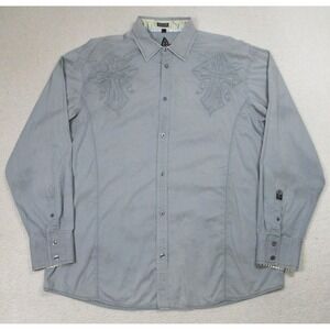 Roar Shirt‎ Mens XL Gray Destiny Embroidered Cross Long Sleeve Button Up